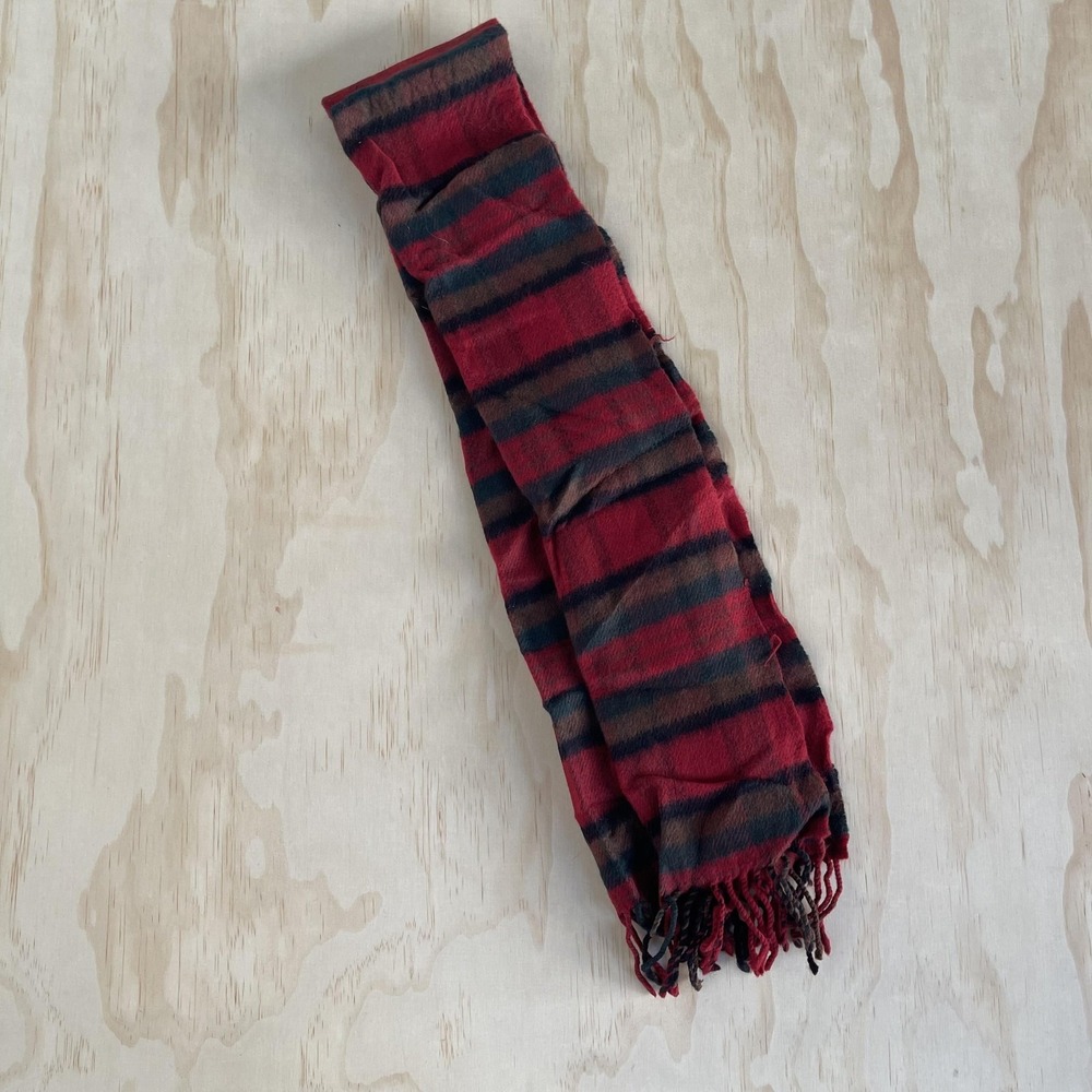 Irish County Tartan Scarf Womens One Size Red Wool Striped‎ Fringe Tipperary